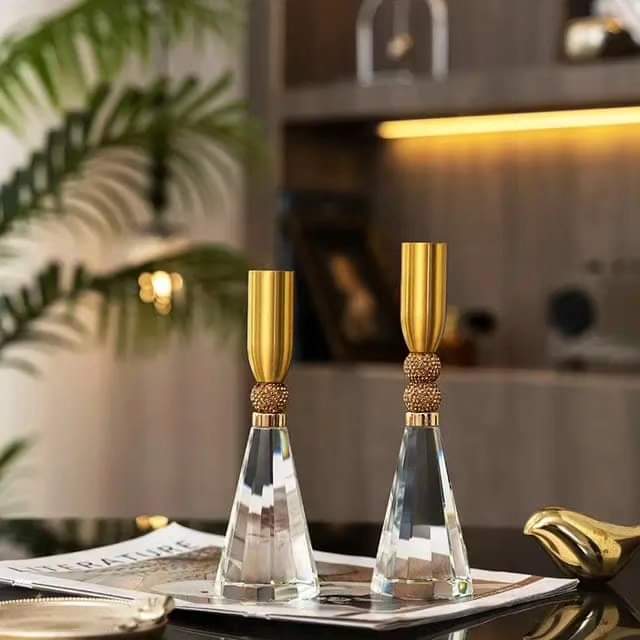 Golden Crystal Candle Holder