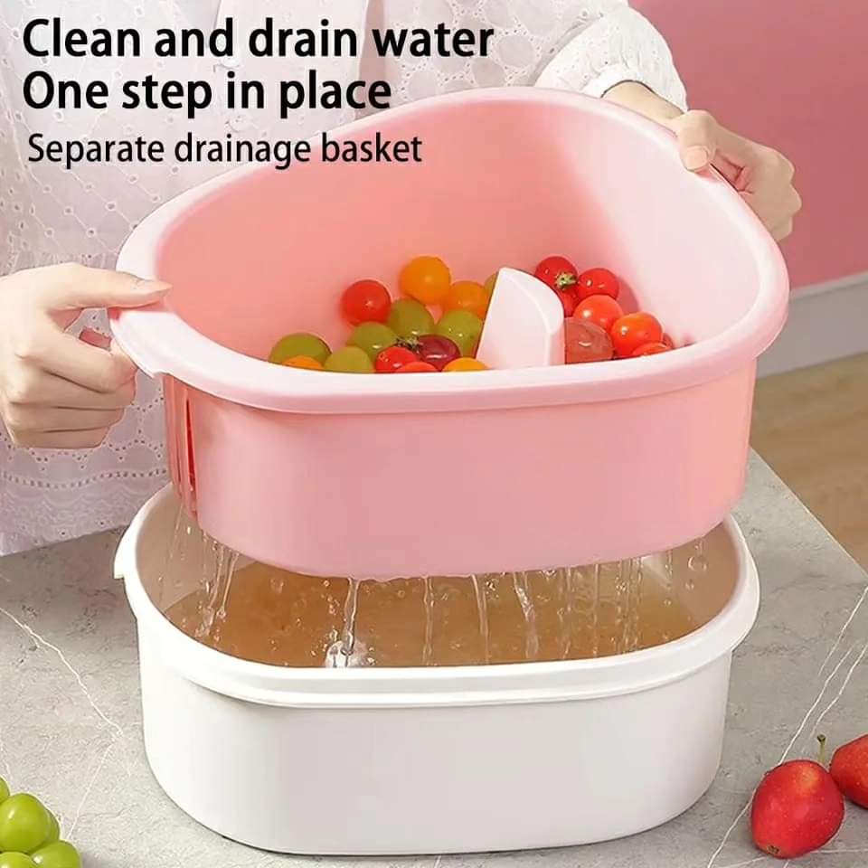 Fruit cleaner brush bucket and drain kit