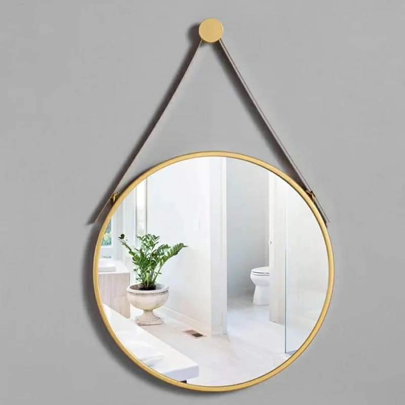 50cm Gold round Nordic wall  mirror with black strap