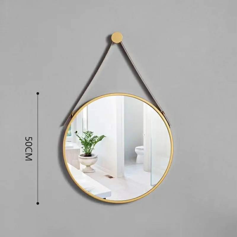 50cm Gold round Nordic wall  mirror with black strap