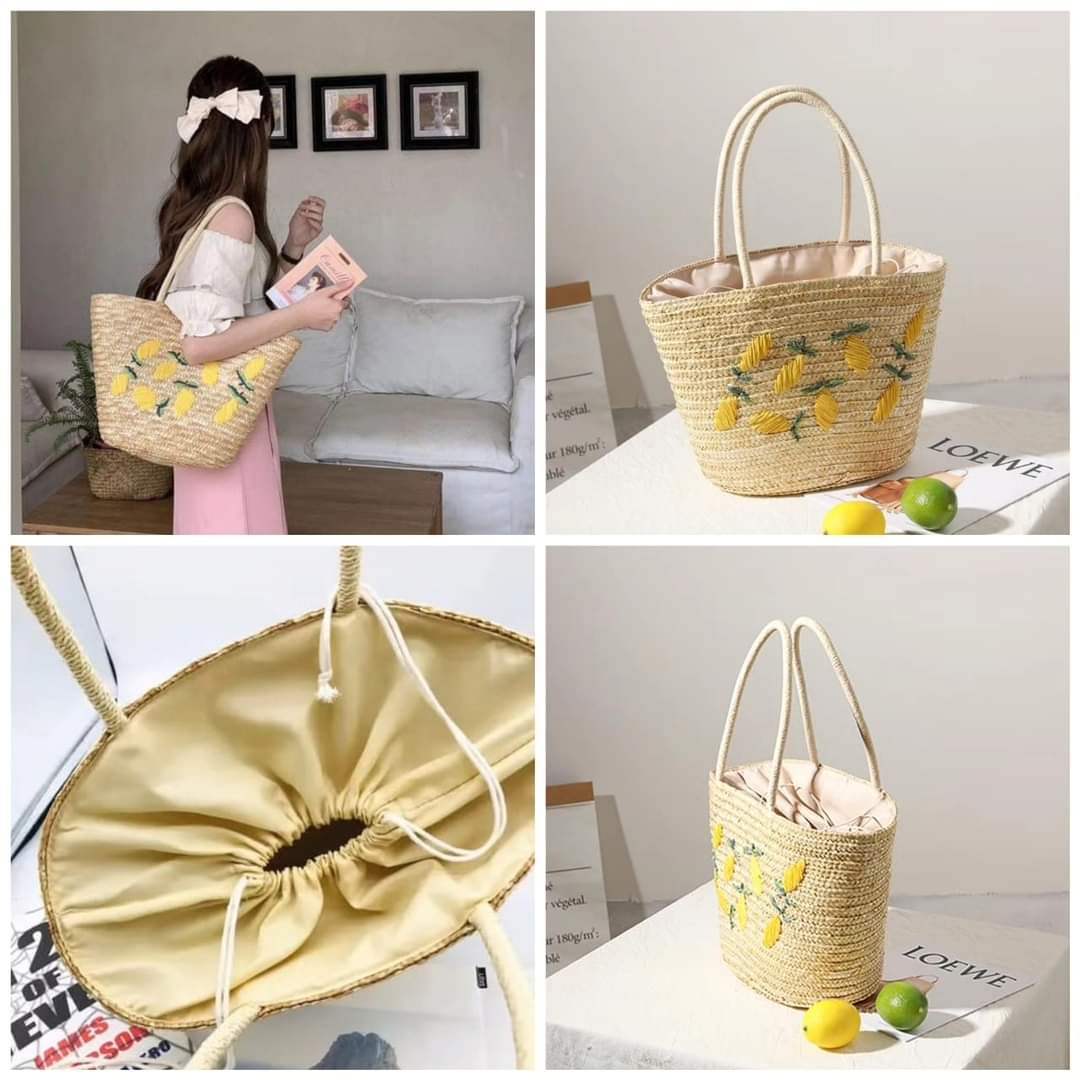 Embroidered straw bag