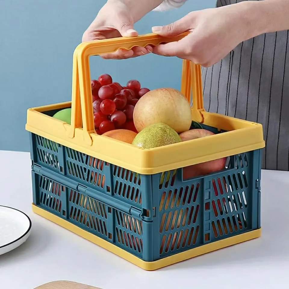 Collapsible Storage Crate with Foldable Handles