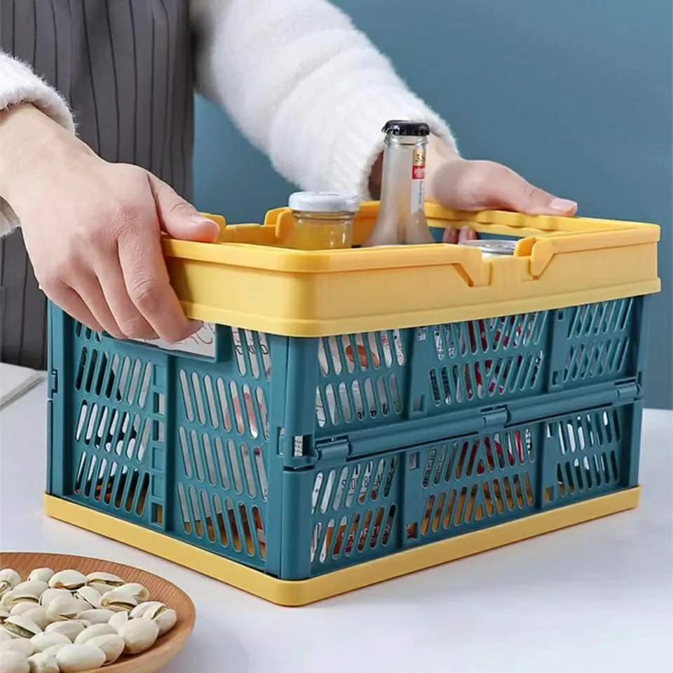 Collapsible Storage Crate with Foldable Handles