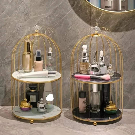 2 tier marble textured makeup organizer