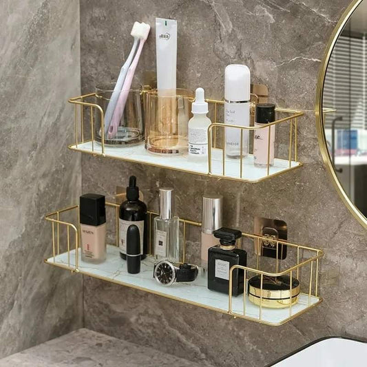 Bathroom shelf with marble glass plate