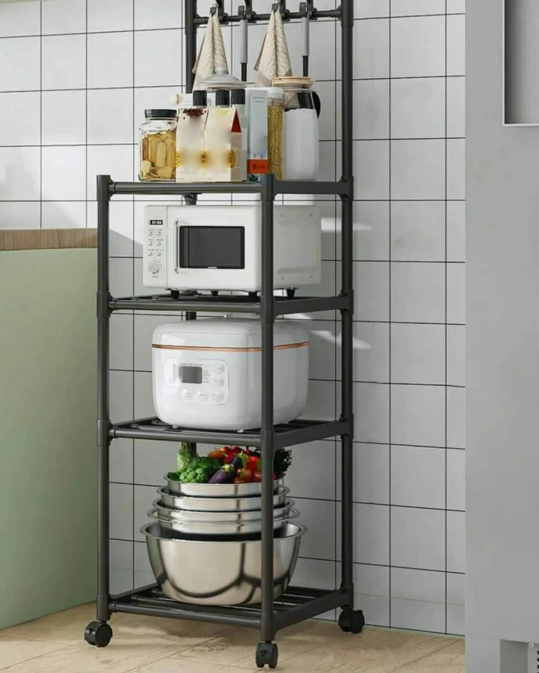 4 tier multipurpose rack with hooks