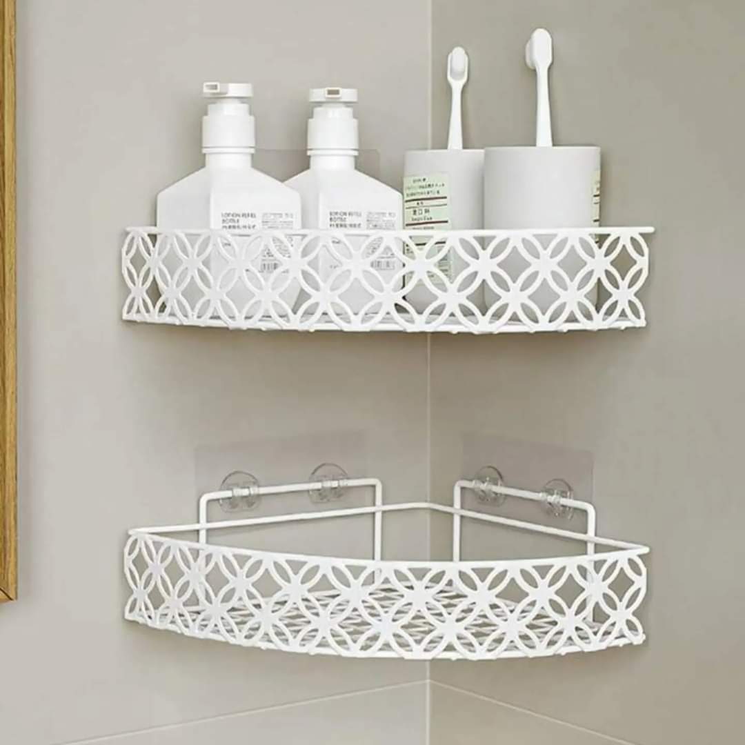 Triangular metallic corner shelf