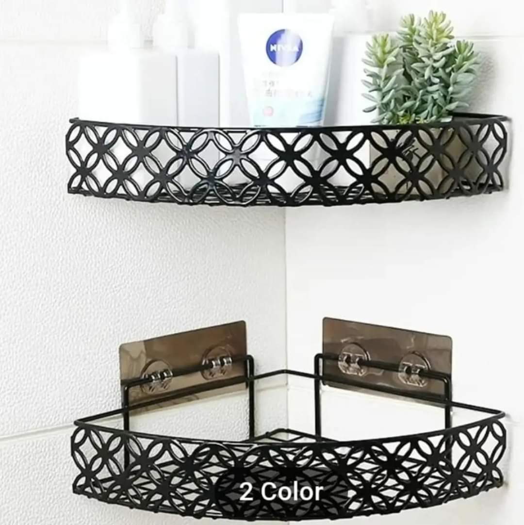 Triangular metallic corner shelf