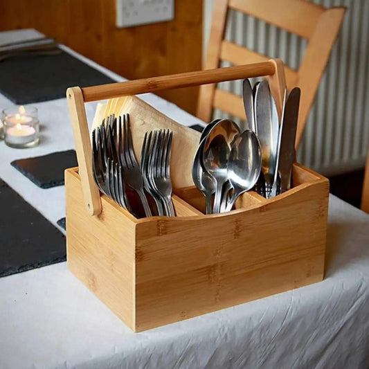 Portable kitchen cutlery organizer with handle