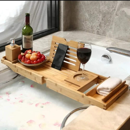 Expandable Bamboo Bathtub/ Bed Caddy Tray with Stands