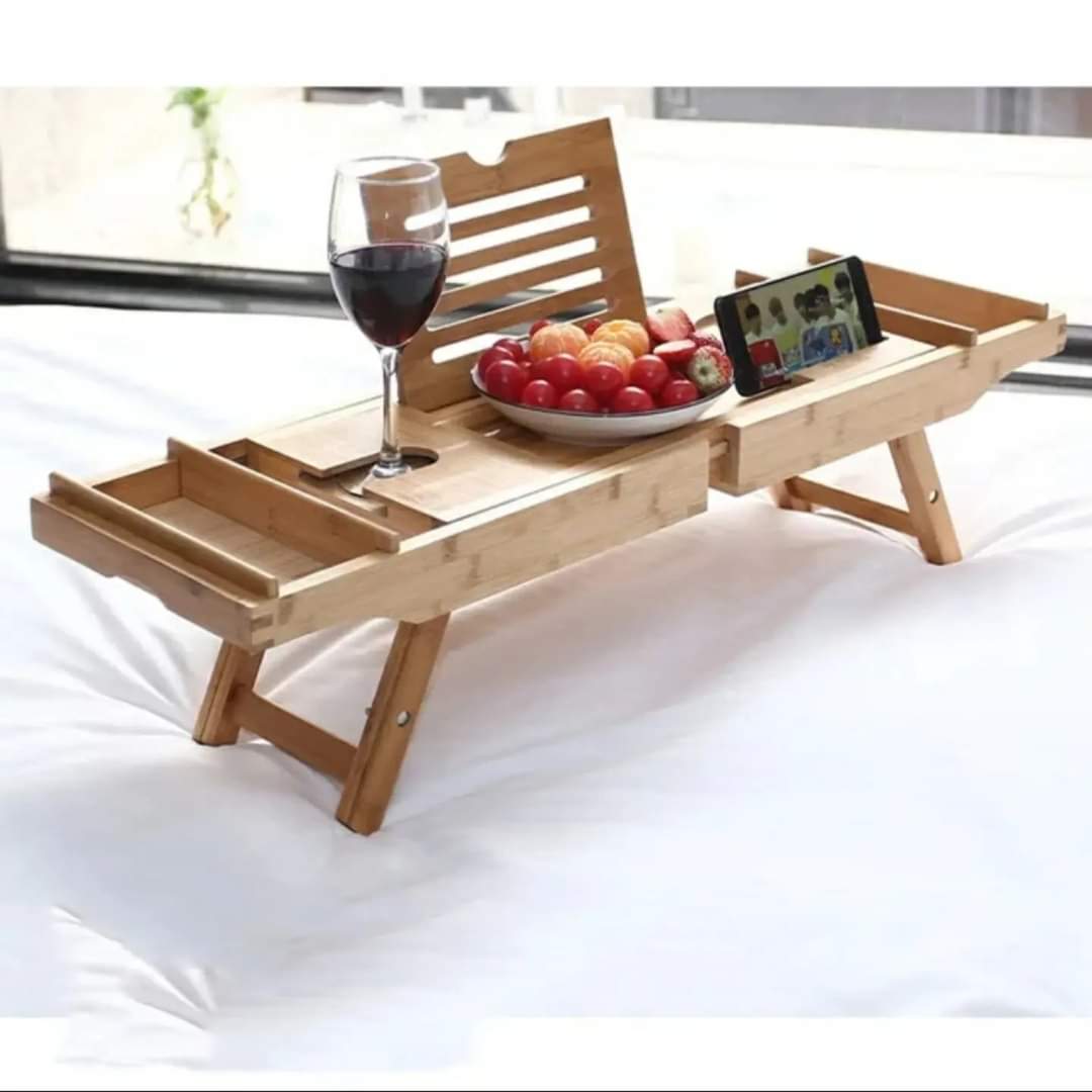 Expandable Bamboo Bathtub/ Bed Caddy Tray with Stands