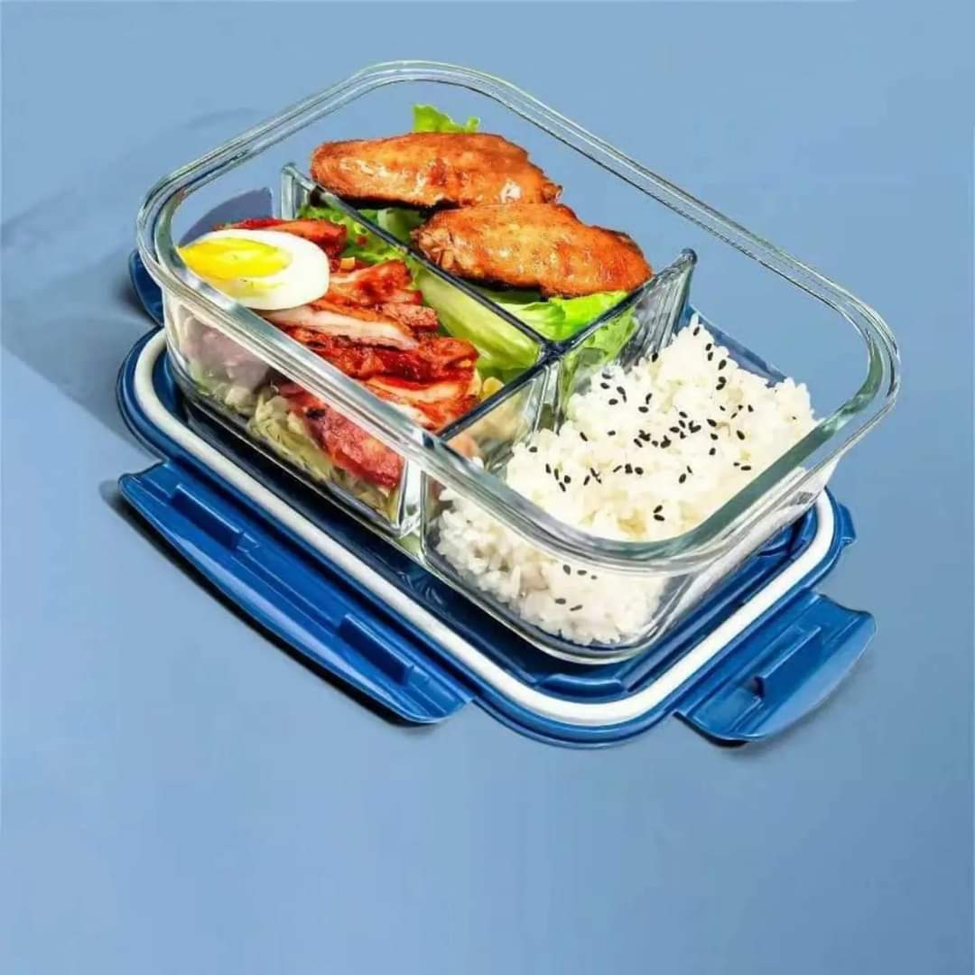 3 Grid Microwave - Safe Partitioned Glass Lunch Box