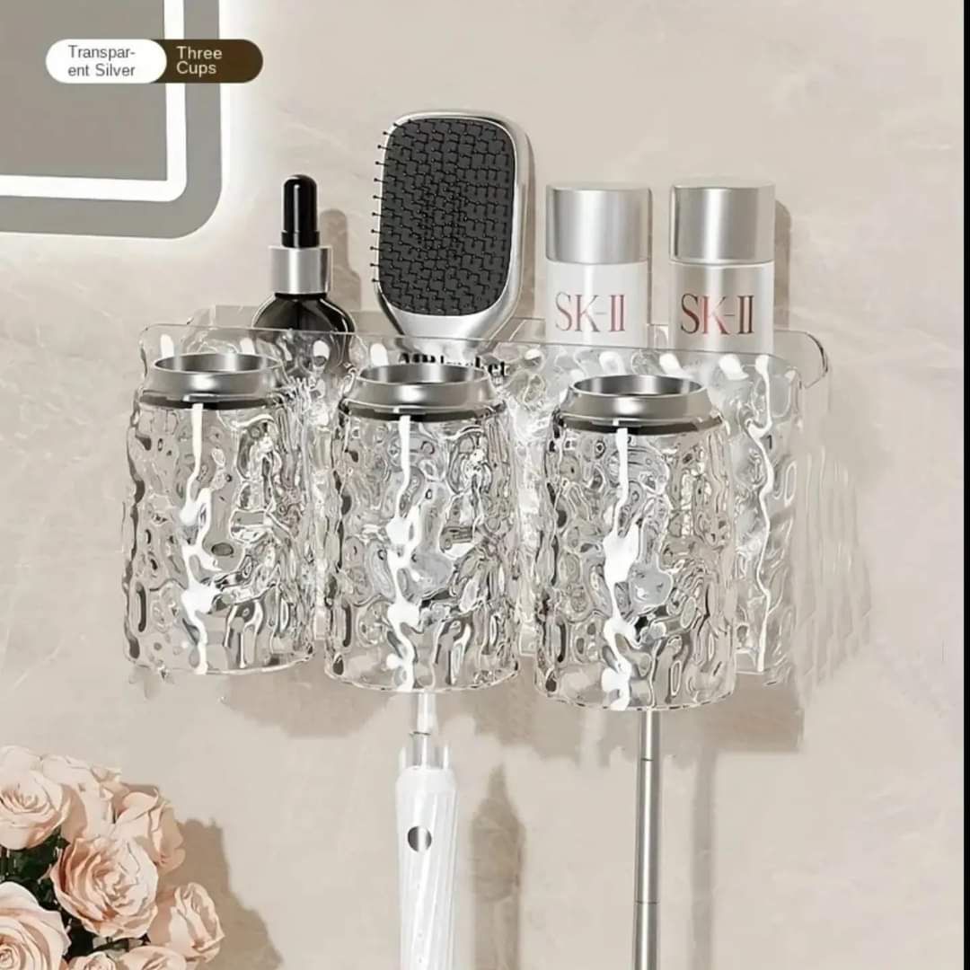 Wall Mounted toothbrush / toothpaste holder with 3 cups