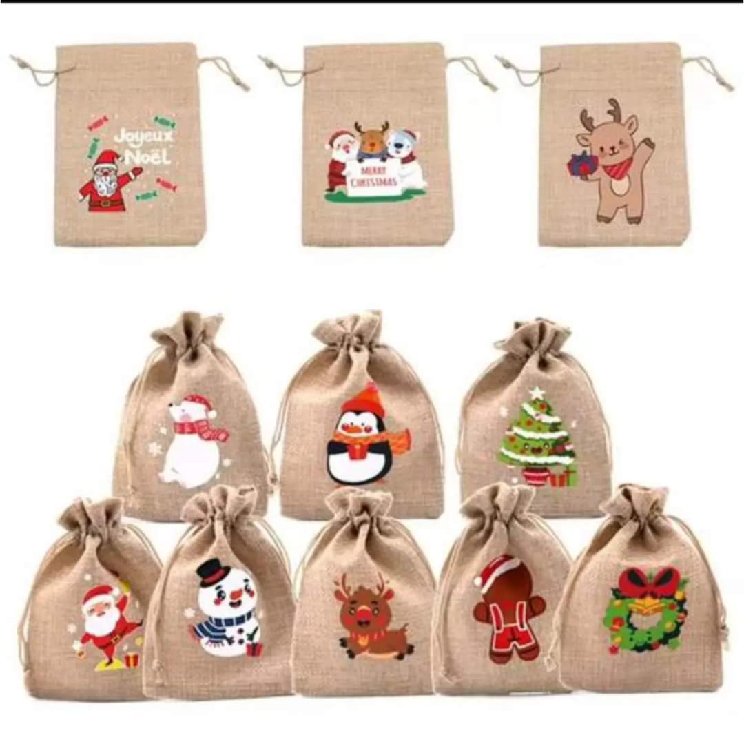 Linen Drawstring Christmas Gift Bags