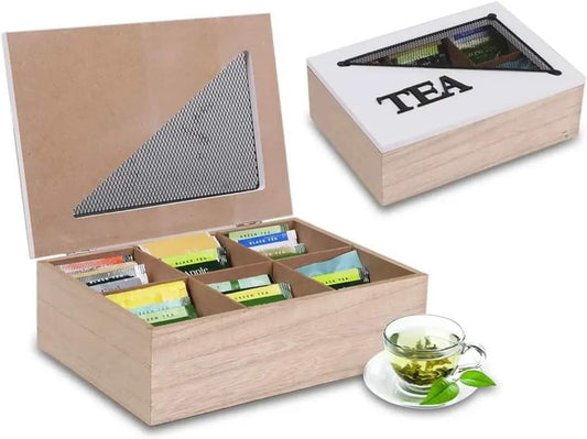 6 compartments wooden teabag