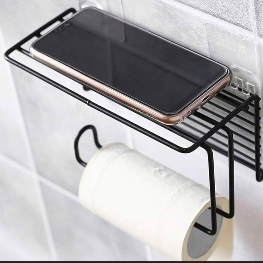 Metallic tissue holder with phone shelf