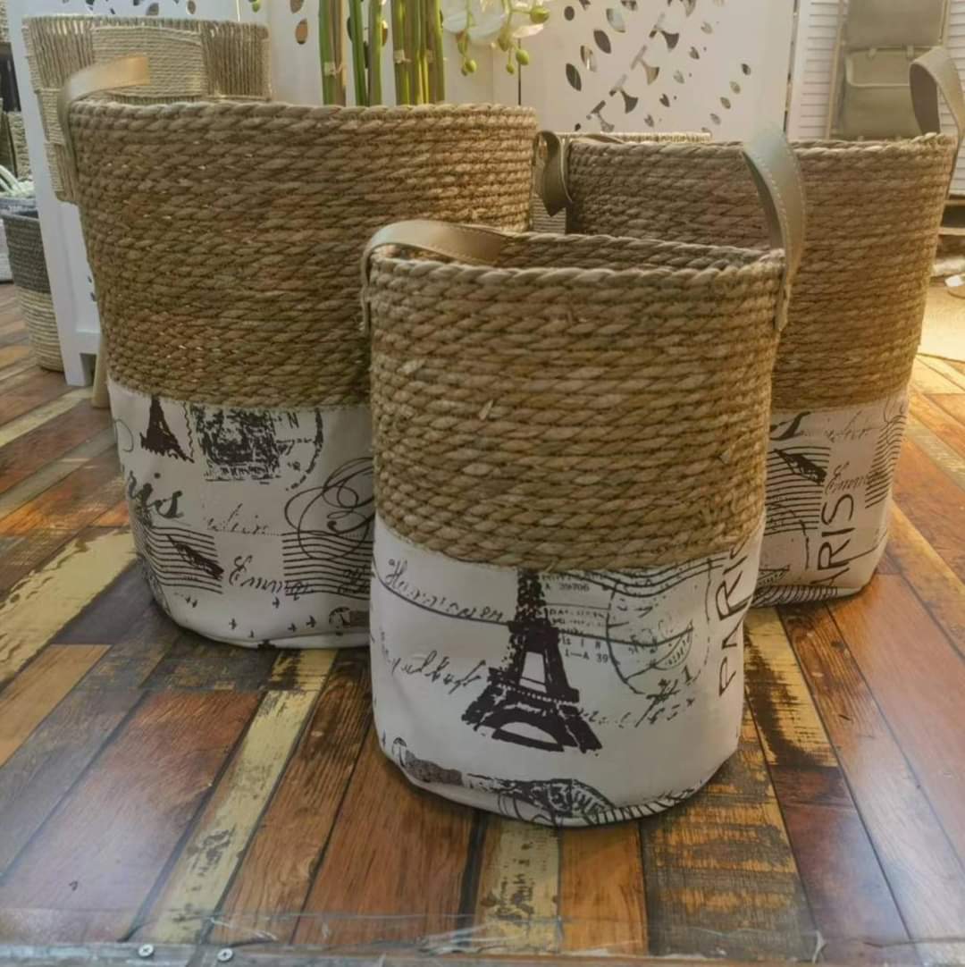 Set of 3 Stackable handmade baskets