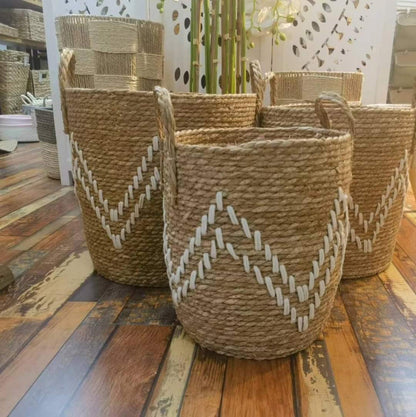 Set of 3 Stackable handmade storage baskets