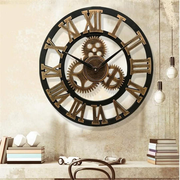 Vintage Roman Numeral Gear Wall Clock