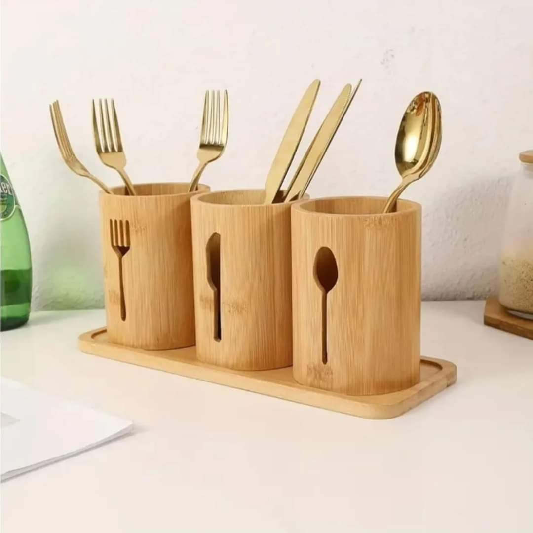 4 in 1 bamboo cutlery holder BlackNov