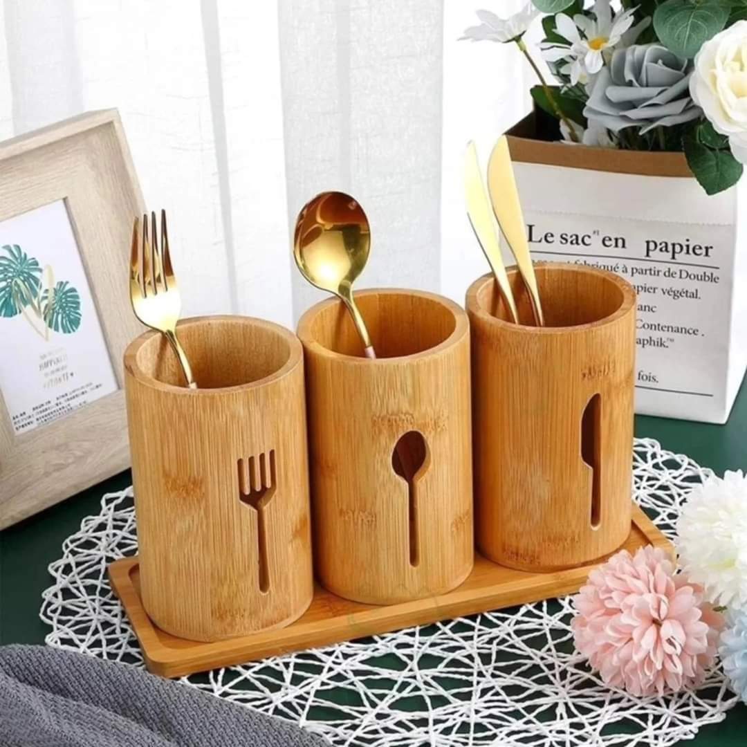 4 in 1 bamboo cutlery holder BlackNov