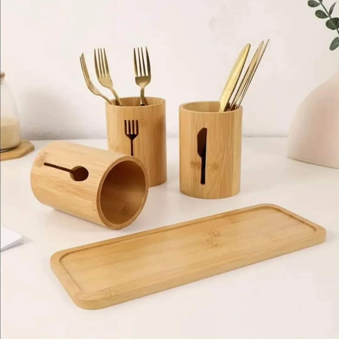 4 in 1 bamboo cutlery holder BlackNov