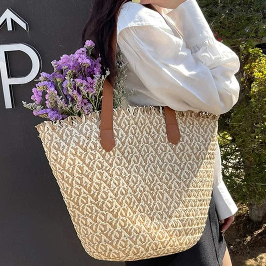 Women braided basket shoulder bag tote bag