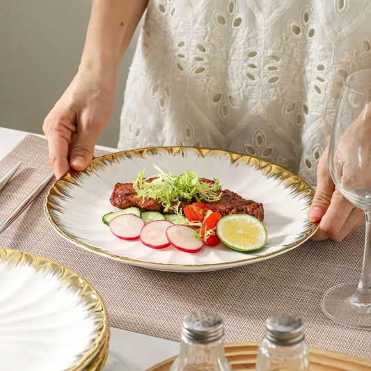 6Pc Ceramic dinner plate with gold detail