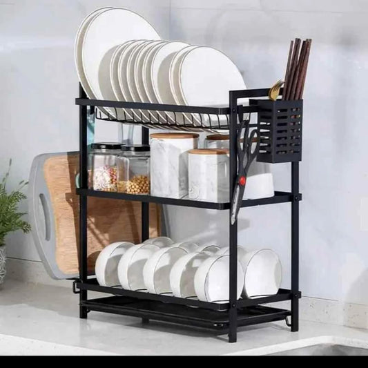 3 tier all black metallic dishrack