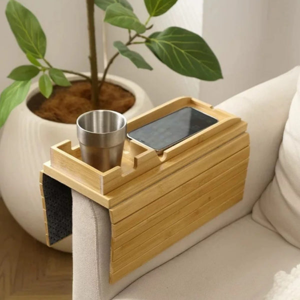 Foldable Bamboo Sofa Arm Rest Organizer