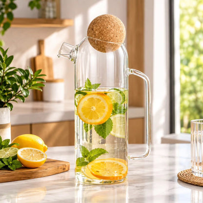 Glass Water Pitcher with Cork Lid