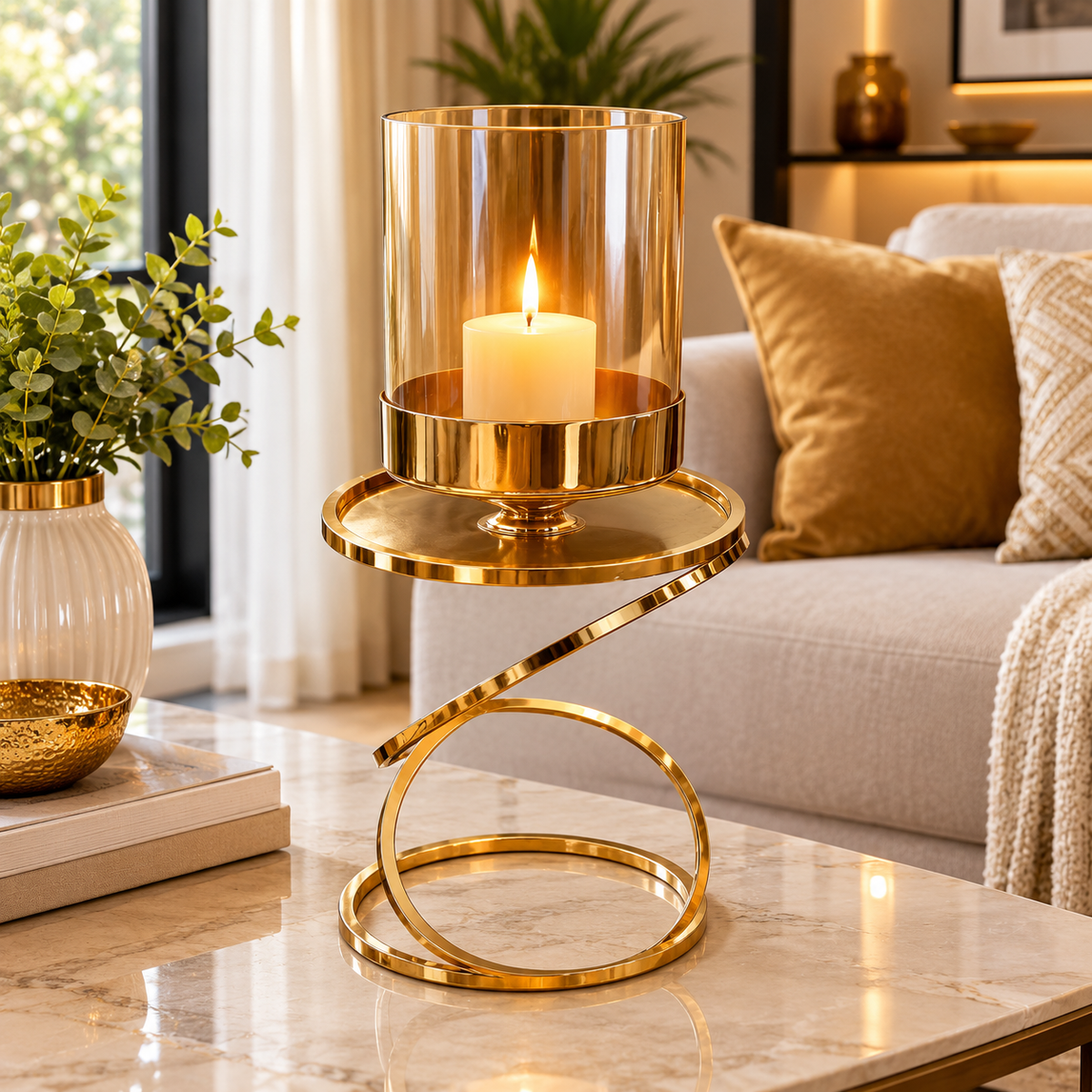 Gold Candle Holder with Glass