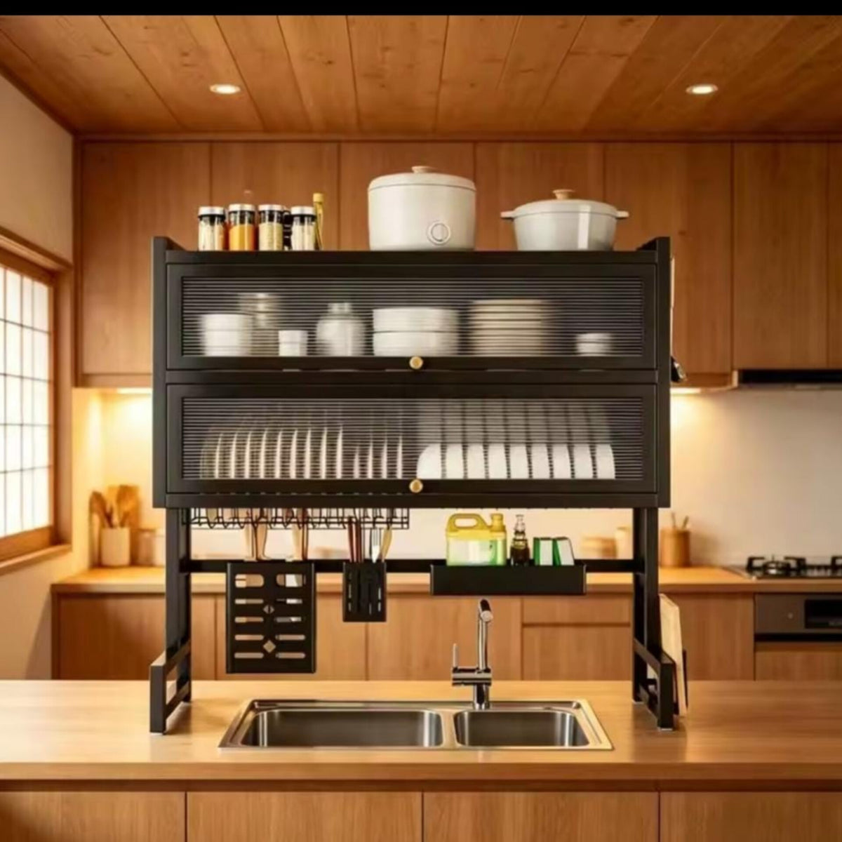 Heavy duty double over the sink Rack with closable cabinet 