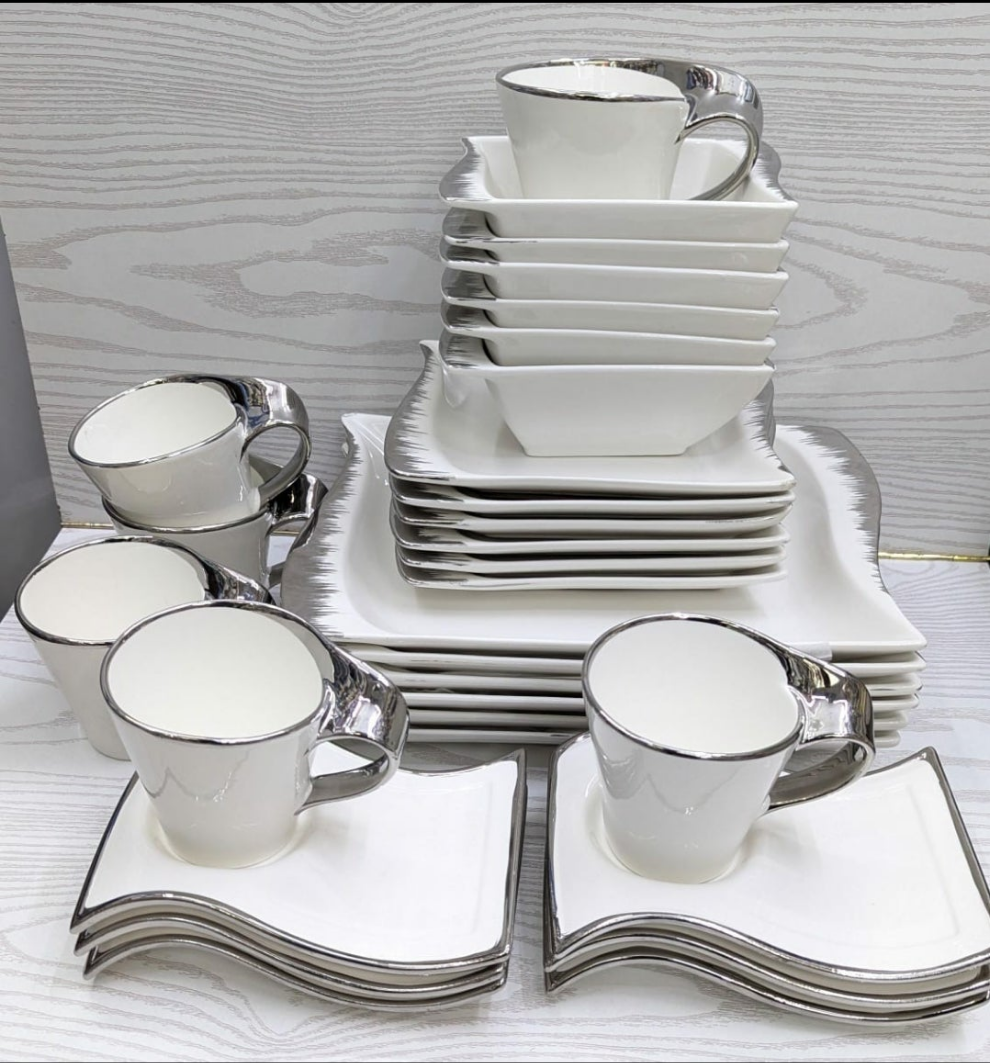 30pcs wavy ceramic white dinner set