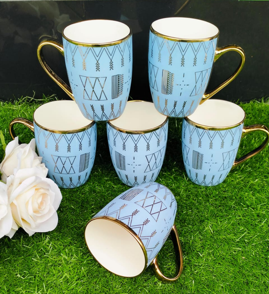 6pc Mugs with gold rim