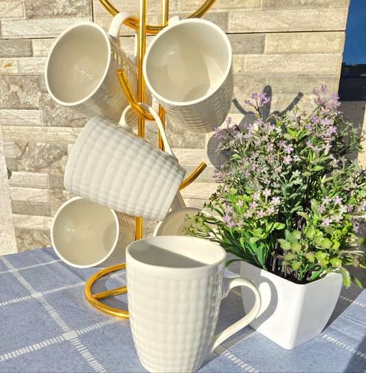 6pc white ceramic mugs