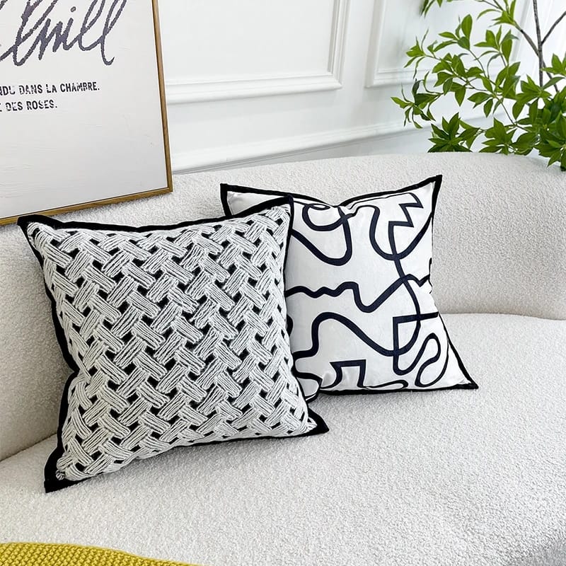 Velvet Line Print Cushion Cover