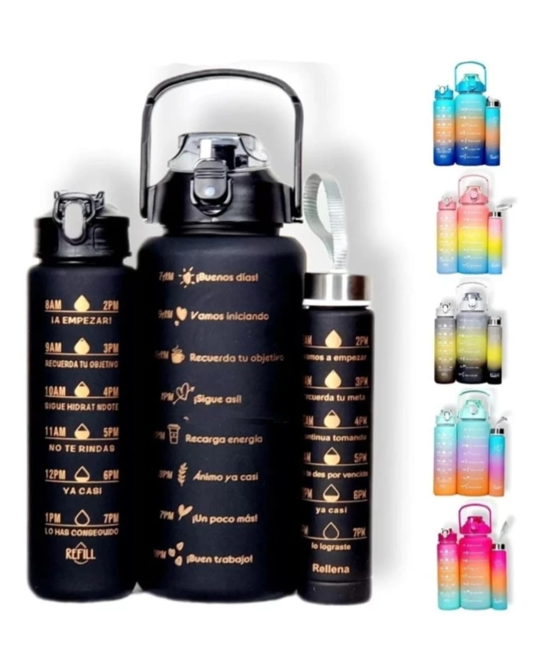 3pcs Black Themed Motivational Water Bottle