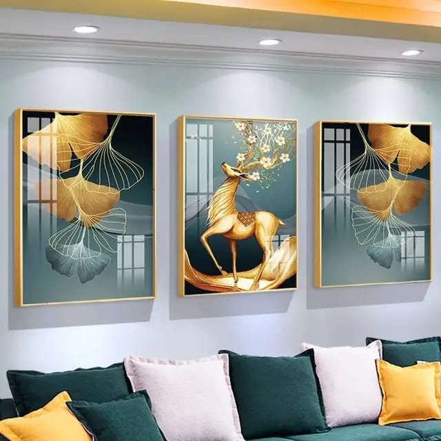 3Pc Set Crystal Porcelain Painting with Aluminum Frame