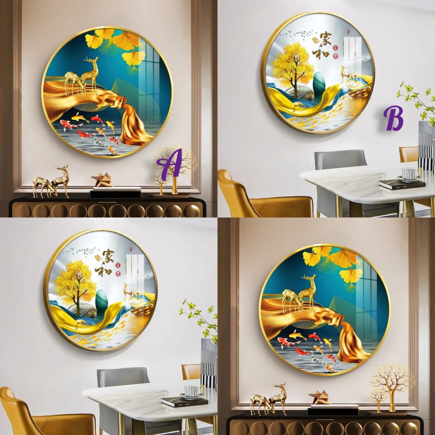 Circular Crystal Porcelain Painting with Aluminum Frame