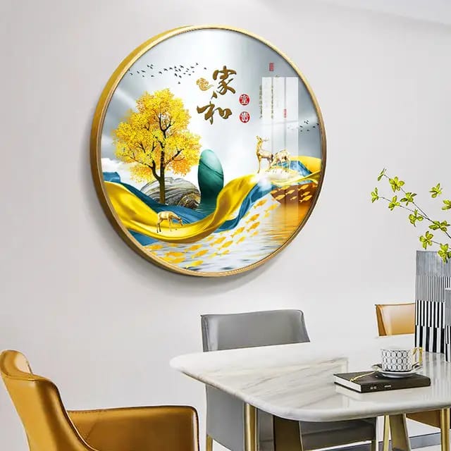 Circular Crystal Porcelain Painting with Aluminum Frame