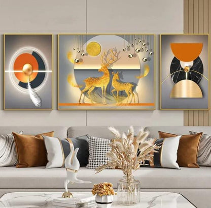 3Pc Set Crystal Porcelain Painting with Aluminum Frame