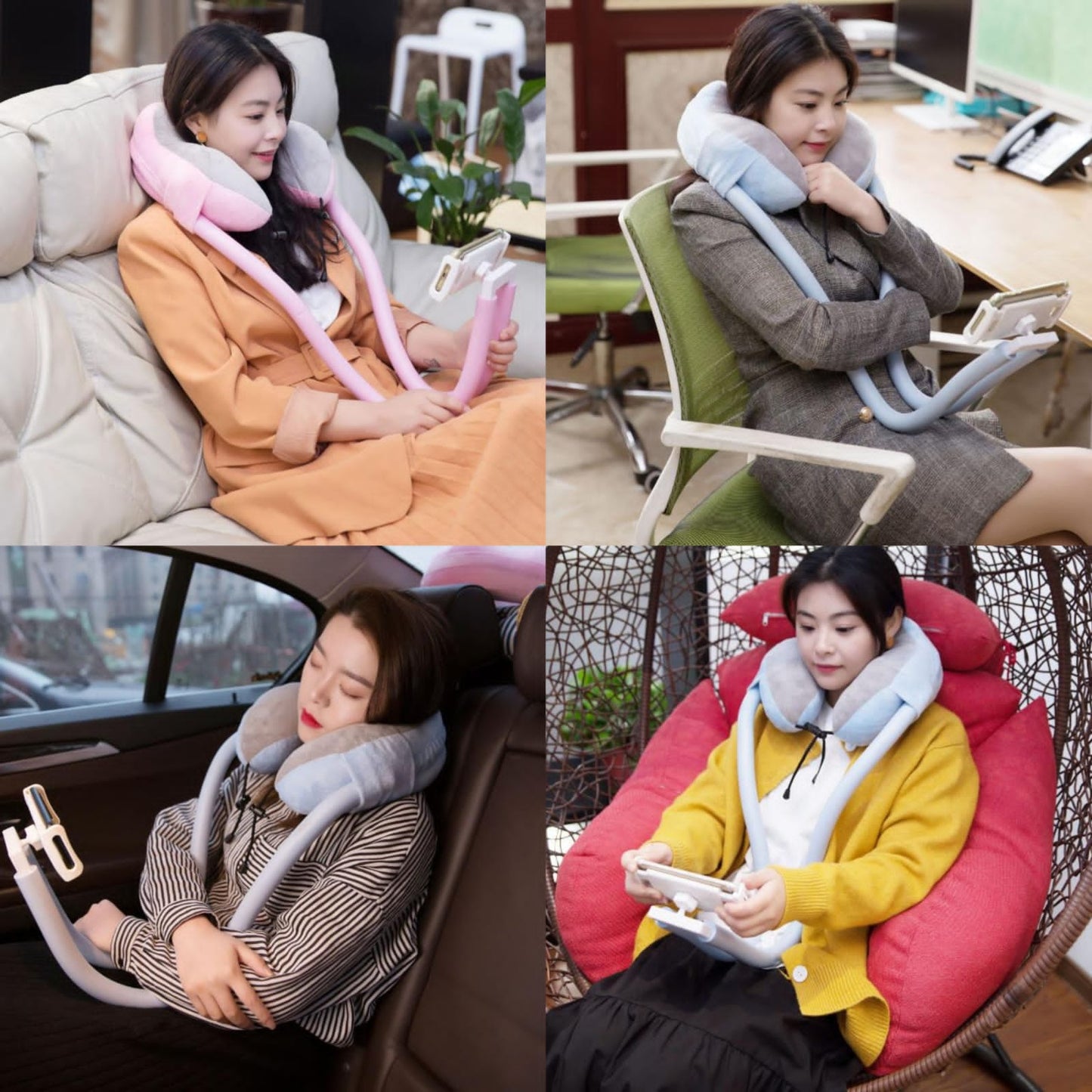 2 in 1 U Shaped Neck Pillow with Phone Holder