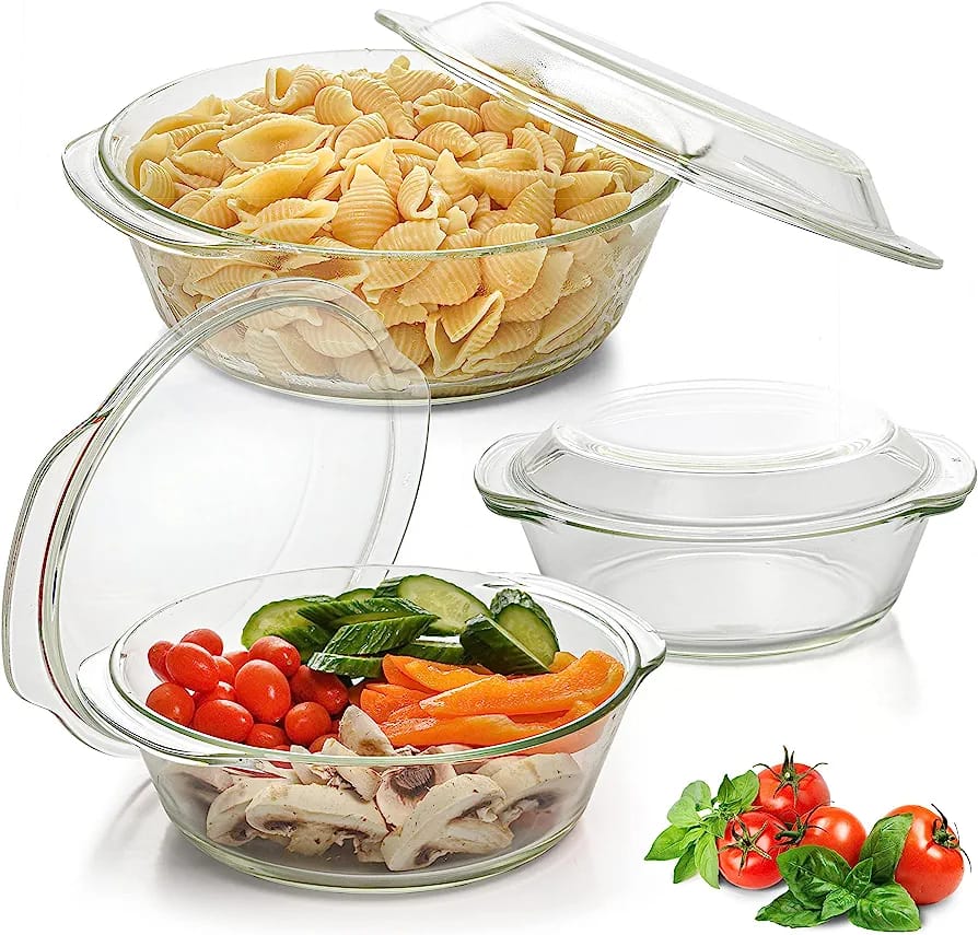 3Pcs Glass Casserole Dish With Lid Glass bowls