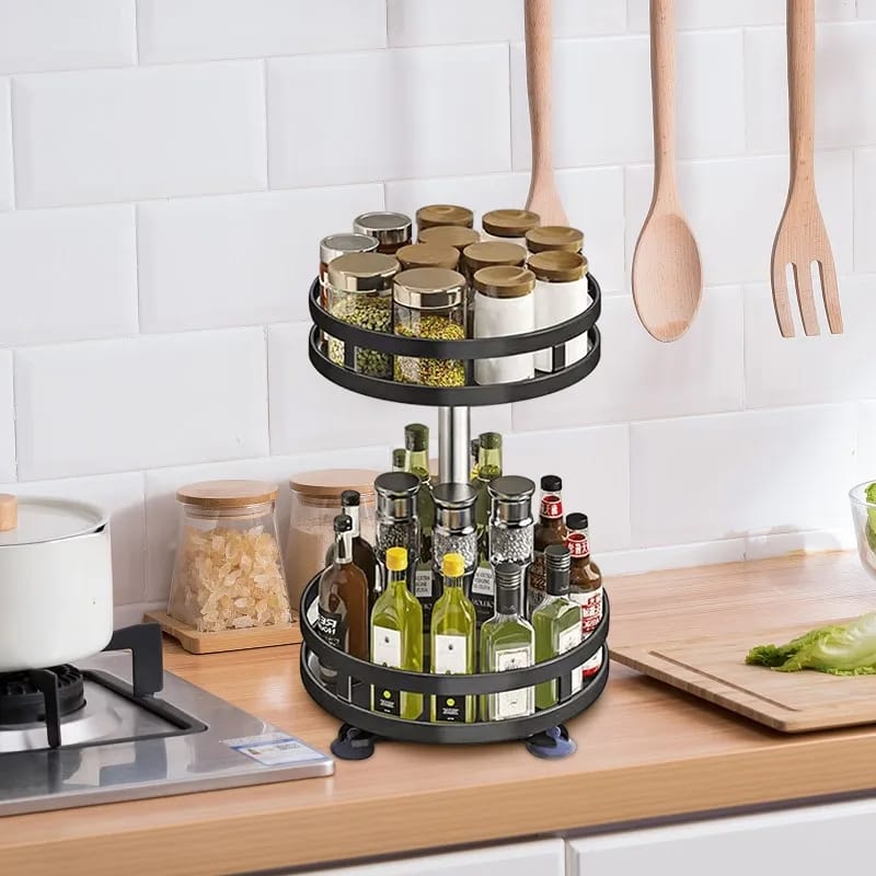 360 Rotating Metallic Kitchen Bathroom Storage Rack