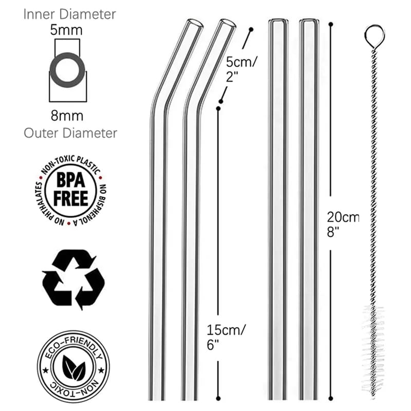 4Pcs Reusable Glass Straws