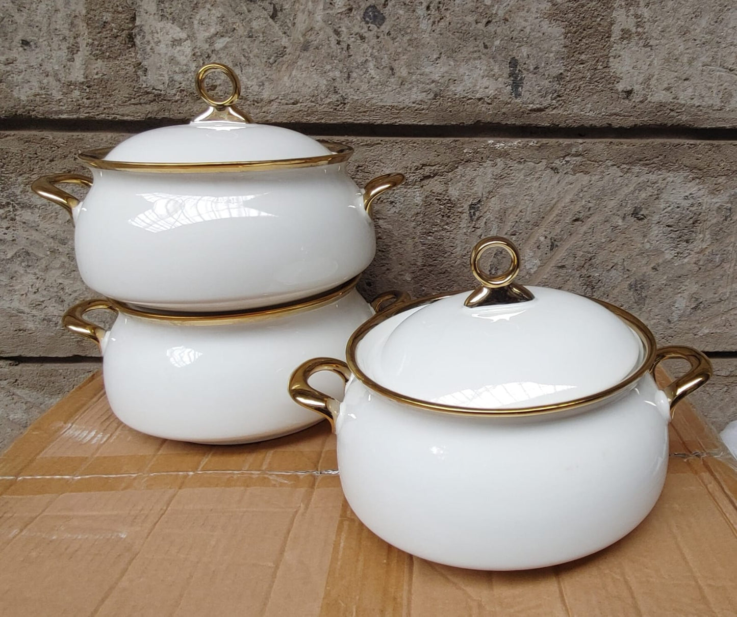 3pcs -Gold finishing ceramic serving bowls