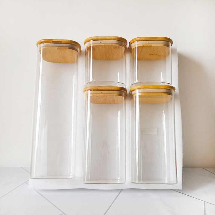 5Pcs Square Glass Jars with Labels