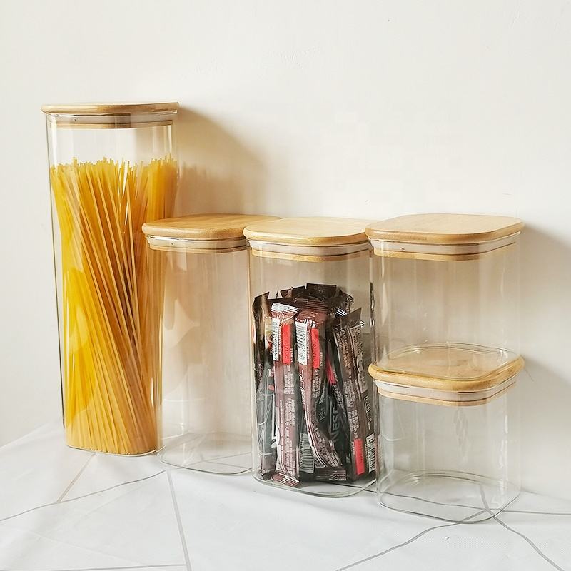 5Pcs Square Glass Jars with Labels