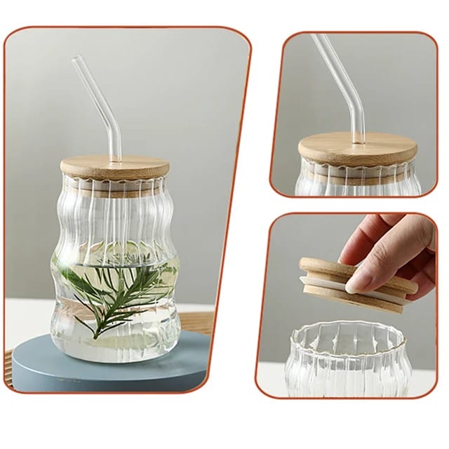 Glass Tumbler Cup with Straw